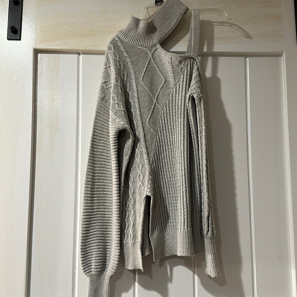 Gray fashion nova sweater with cut out shoulder